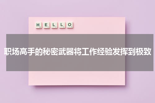 职场高手的秘密武器将工作经验发挥到极致