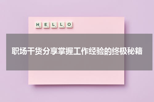 职场干货分享掌握工作经验的终极秘籍